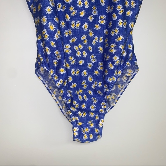 Vintage Basic Editions One-Piece Swimsuit Size Medium Floral Daisies Blue Pin-Up - Picture 7 of 8